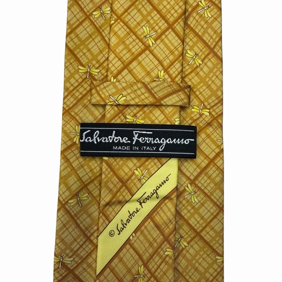 Salvatore Ferragamo Other - Salvatore Ferragamo Men's Tie Dragonflies Gold Silk 3 5/8" (W) x 59.25" (L) guc